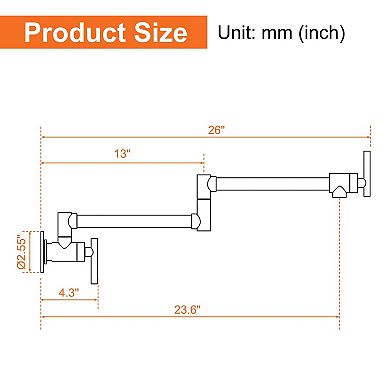 Wall Mounted Double Handle 1.8 GPM Pot Filler with 2 Built-in Ceramic Cartridge