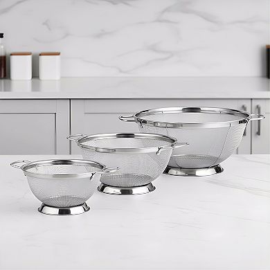 3-Piece Stainless Steel Colander Set, 5/4/3-Quart Mesh Sieves with Handles Base for Draining