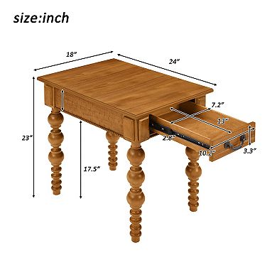 KWPZQEB Wood Block Legs Vintage Narrow End Table with Drawer for Living Room