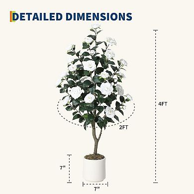 4FT Artificial Camellia Tree with Silk Flowers