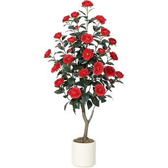 4FT Artificial Camellia Tree with Silk Flowers