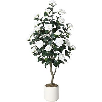 4FT Artificial Camellia Tree with Silk Flowers
