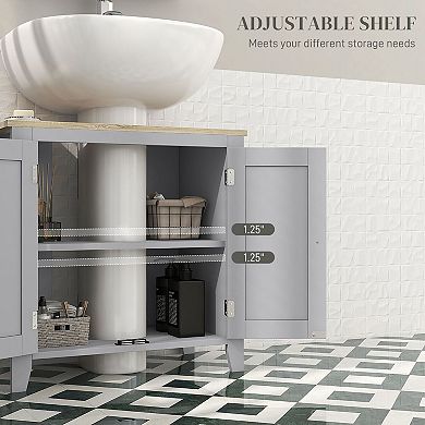 Under-Sink Bathroom Cabinet with U-Shaped Cut-Out and Adjustable Shelf