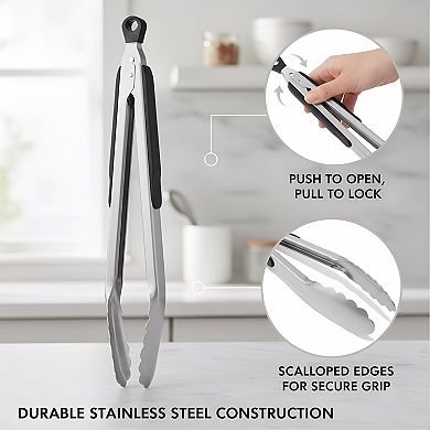 12-Inch Stainless Steel Locking Tongs, Easy-Grip Kitchen Tool
