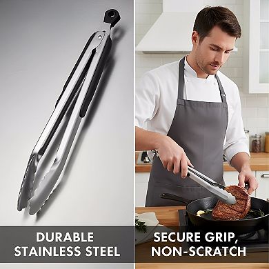 12-Inch Stainless Steel Locking Tongs, Easy-Grip Kitchen Tool