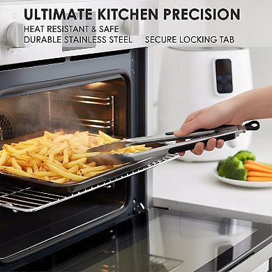 12-Inch Stainless Steel Locking Tongs, Easy-Grip Kitchen Tool