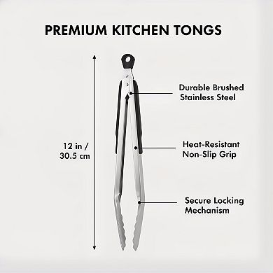 12-Inch Stainless Steel Locking Tongs, Easy-Grip Kitchen Tool