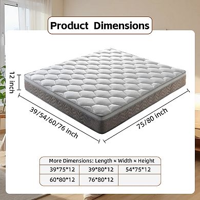 KWPZQEB 12" Hybrid Mattress with Memory Foam Pocket & Spring Mattresses