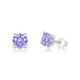 Girls February Birthstone Earrings - Hypoallergenic Kids Earrings with Surgical Titanium Screwbacks