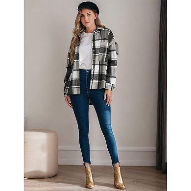 Zeagoo Women's Casual Plaid Flannel Shacket Long Sleeve Button Down Jacket Coats with Side Pockets