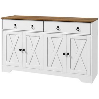 Farmhouse Sideboard Cabinet with Sliding Barn Doors, Drawers and Shelves for Kitchen or Living Room