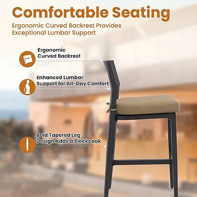 Eazegath 2-Piece Outdoor Aluminum Bar Chairs Patio Bar Stools with Sunbrella Cushions