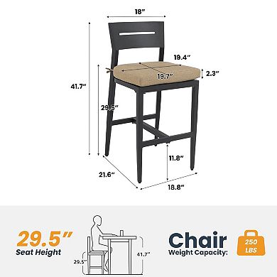 Eazegath 2-Piece Outdoor Aluminum Bar Chairs Patio Bar Stools with Sunbrella Cushions