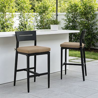 Eazegath 2-Piece Outdoor Aluminum Bar Chairs Patio Bar Stools with Sunbrella Cushions