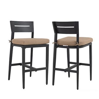 Eazegath 2 pc Outdoor Aluminum Bar Chairs Patio Bar Stools with Sunbrella Cushions