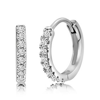 Girls CZ Hoop Earrings Hypoallergenic Kids Earrings, Rhodium Plated