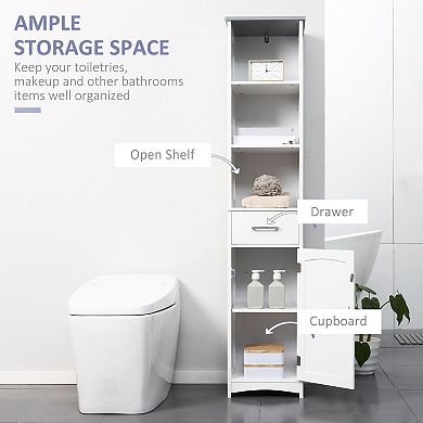 Tall Narrow Storage Cabinet with Open Shelves, Drawer, and Door