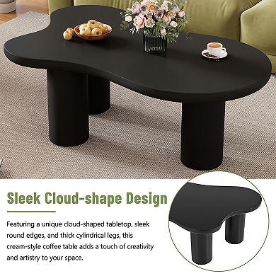 KWPZQEB Cream Style Irregular Cloud Coffee Table with 3 Sturdy Legs for Living Room