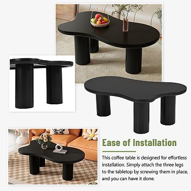 KWPZQEB Cream Style Irregular Cloud Coffee Table with 3 Sturdy Legs for Living Room