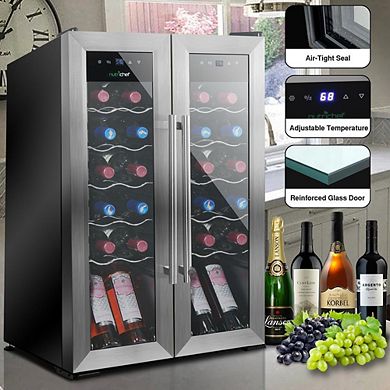 24-Bottle Wine Cooler, Freestanding Mini Fridge, Digital Control, Stainless Steel Door
