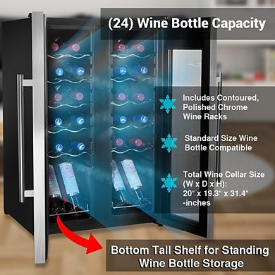 24-Bottle Wine Cooler, Freestanding Mini Fridge, Digital Control, Stainless Steel Door