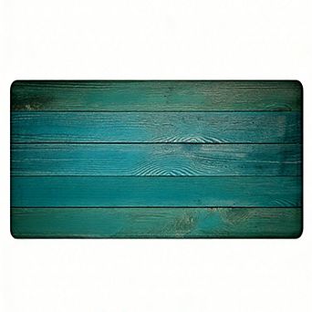 Vintage Teal Wood Plank Floor Mat, Durable Non-Slip Bathroom Floor Mat