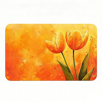 Watercolor Orange Tulip Floor Mat, Soft Non-Slip Floral Decorative Rug