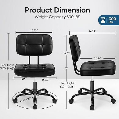 PU Leather Armless Office Chair with Wheels, Compact Ergonomic Desk Chair