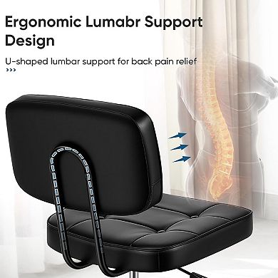 PU Leather Armless Office Chair with Wheels, Compact Ergonomic Desk Chair