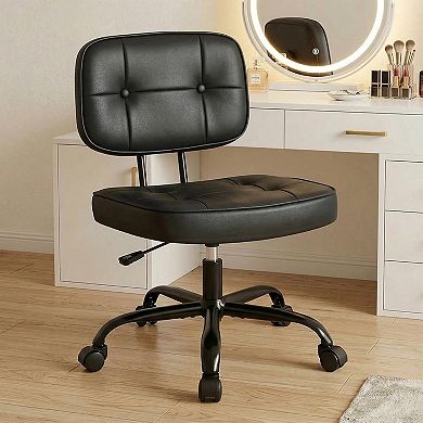 PU Leather Armless Office Chair with Wheels, Compact Ergonomic Desk Chair