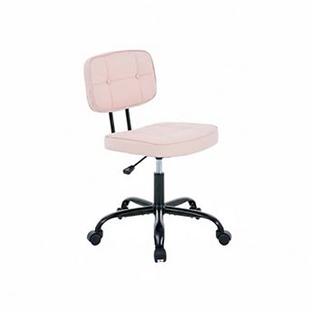 PU Leather Armless Office Chair with Wheels, Compact Ergonomic Desk Chair