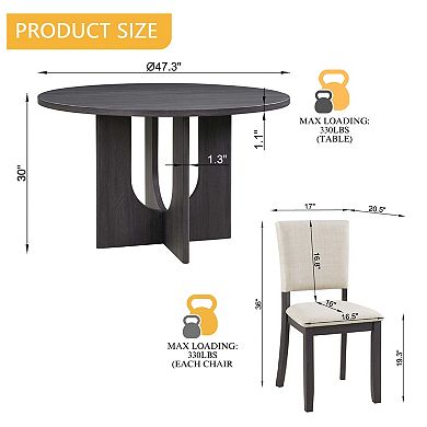 GOMYHOME 5-Piece Round Dining Table Set, 47.3" Wood Dining Table with 4 Upholstered Chairs, Antique