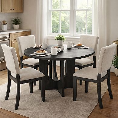 GOMYHOME 5-Piece Round Dining Table Set, 47.3" Wood Dining Table with 4 Upholstered Chairs, Antique