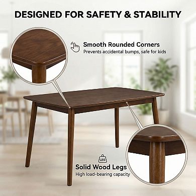 Heybly 47-Inch Solid Wood Dining Table, Rectangular Kitchen Table with Rounded Corners