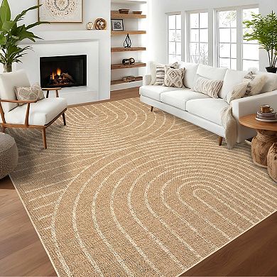 Washable Boho Modern Area Rug Stain-Resistant, Soft & Neutral for Living/Bedroom