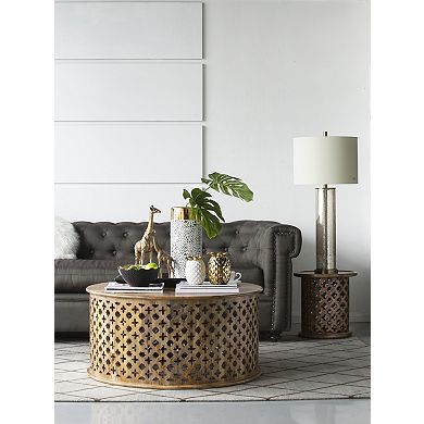 Gold Mirrored Glass Table Lamp White Fabric Shade