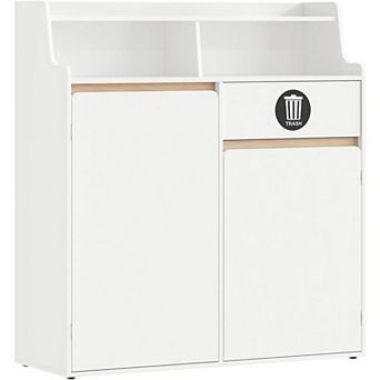 Kitchen Trash Storage Cabinet with Dual Compartments, Barrier Countertop, and Flush Handles