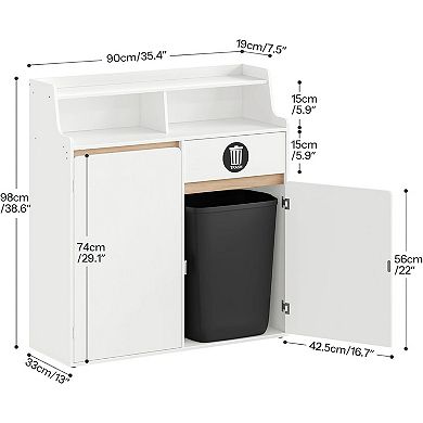 Kitchen Trash Storage Cabinet with Dual Compartments, Barrier Countertop, and Flush Handles