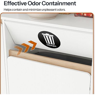 Kitchen Trash Storage Cabinet with Dual Compartments, Barrier Countertop, and Flush Handles