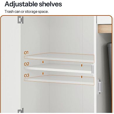 Kitchen Trash Storage Cabinet with Dual Compartments, Barrier Countertop, and Flush Handles