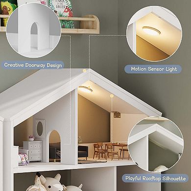 2-Tier Kids Bookshelf and Toy Storage with Toy Storage & Motion Sensor Light