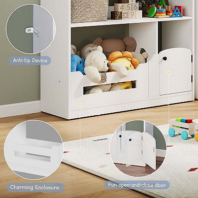 2-Tier Kids Bookshelf and Toy Storage with Toy Storage & Motion Sensor Light