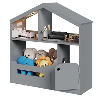 2 tier Kids Bookshelf and Toy Storage with Toy Storage & Motion Sensor Light