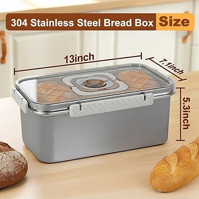 Zoulao Stainless Steel Airtight Bread Box, Dishwasher Safe, w/ Timer & Handle