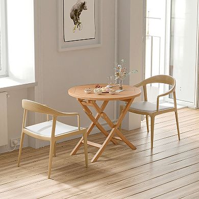 Folding Teak Wood Patio Coffee Table Round Outdoor Accent Table 31.5 Inch