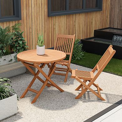 Folding Teak Wood Patio Coffee Table Round Outdoor Accent Table 31.5 Inch