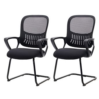 YIORTWO Mesh Office Chair Set of 2 Ergonomic Sled Base No Wheels Lumbar Support