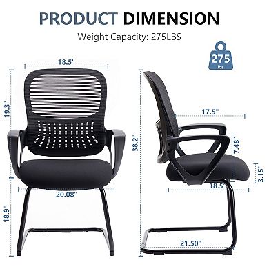 YIORTWO Mesh Office Chair Set of 2 Ergonomic Sled Base No Wheels Lumbar Support