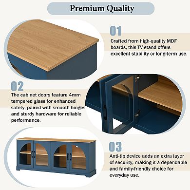 Trikiousd Farmhouse TV Stand with Arched Glass Doors & Adjustable Shelves for TVs Up to 70"