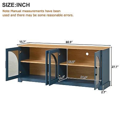 Trikiousd Farmhouse TV Stand with Arched Glass Doors & Adjustable Shelves for TVs Up to 70"
